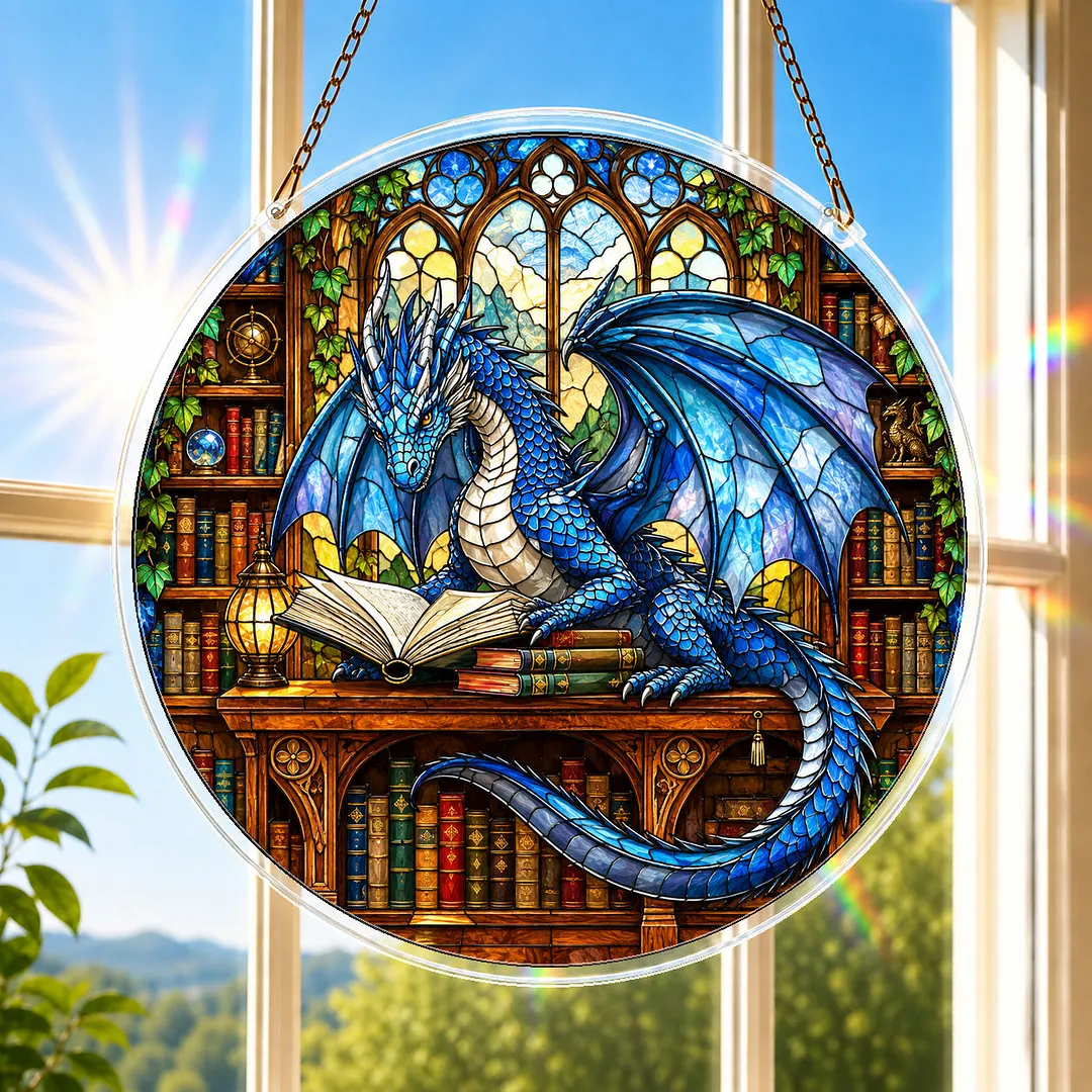 Dragon&rsquo;s Library Stained Glass Suncatcher Puzzle