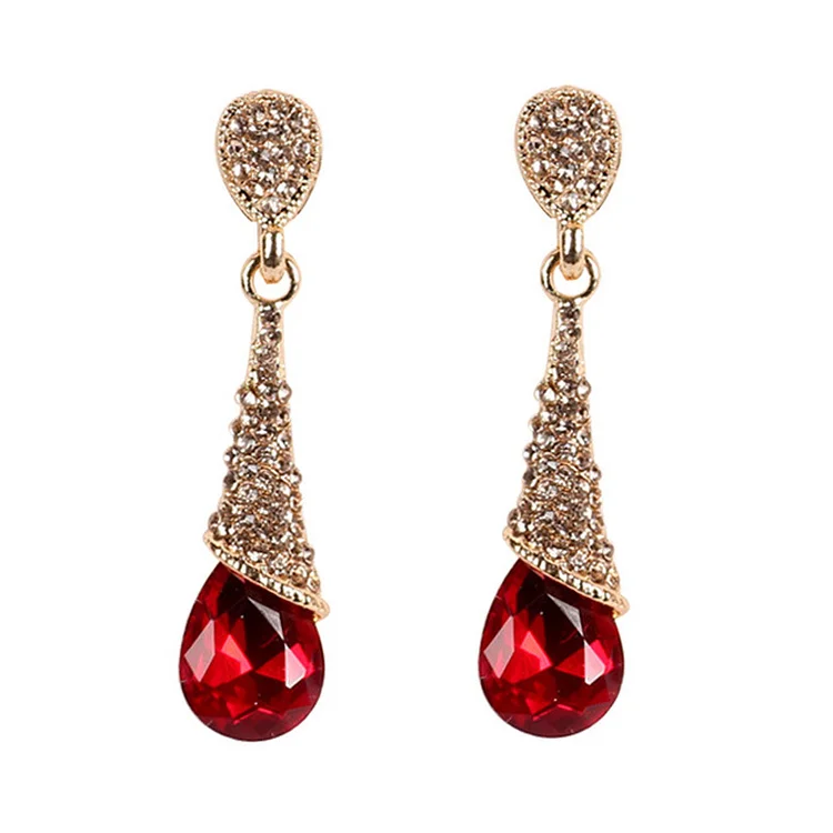 Wedding Red Drop Shape Diamond Earrings  Flycurvy [product_label]