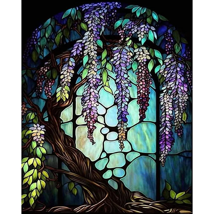 Wisteria Flower Tree Glass Painting - Painting By Numbers - 40*50CM gbfke