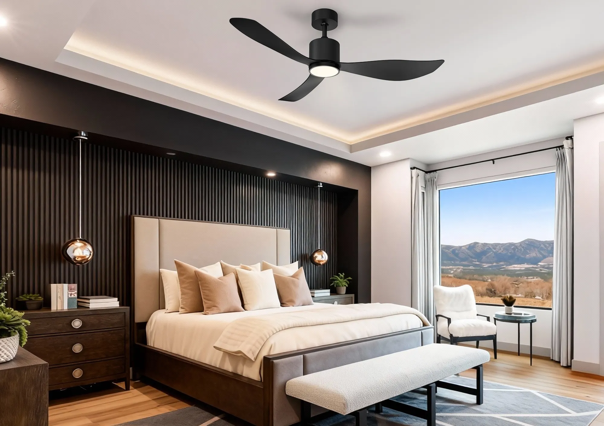 Ceiling fan with integrated light providing room illumination