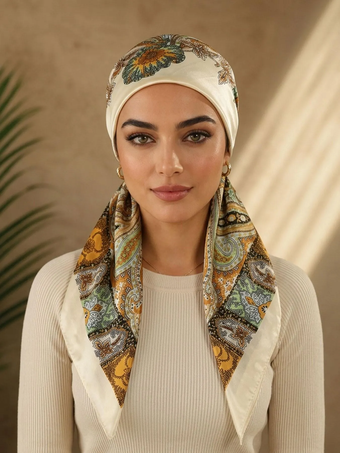 Women's Square Hijab Scarf, Color Block Print Turban, Chemotherapy Sleep Cap, Elastic Head Wrap, Daily Wear, Muslim Accessories Women's Square Hijab Scarf, Color Block Print Turban, Chemotherapy Sleep Cap, Elastic Head Wrap, Daily Wear, Muslim Accessories