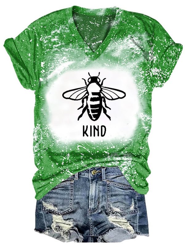 Short Sleeve V Neck Gradient Be Kind Letter Printed T-shirt