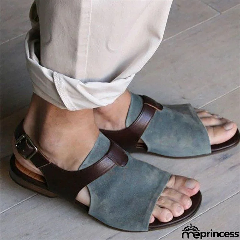 Summer Male Contrast Color Flat Heels Open Toe Sandals