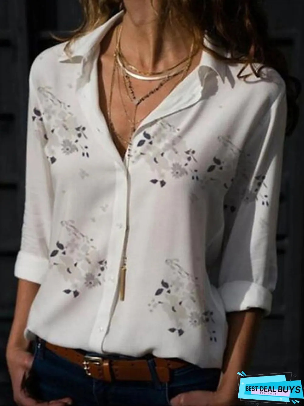 Women's Blouse Shirt Leopard Floral Flower Long Sleeve Print Shirt Collar Tops Casual Basic Top Leopard White Yellow / Work-826