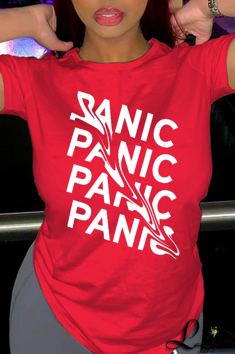 Navy Blue Street Daily Print Patchwork Letter O Neck T-Shirts