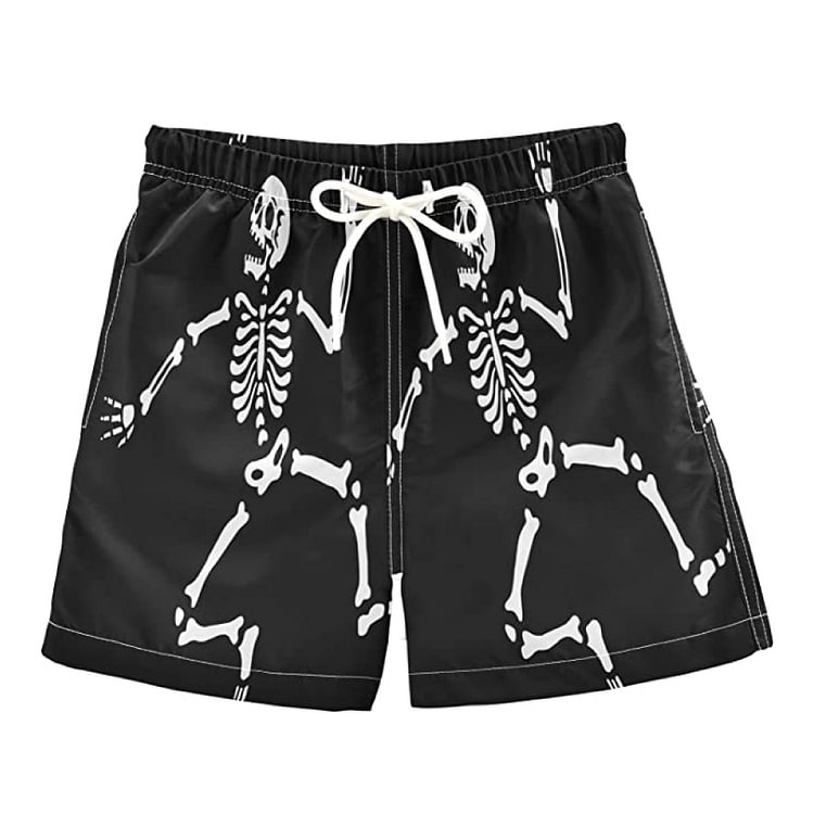 Casual Black Skull Print Shorts