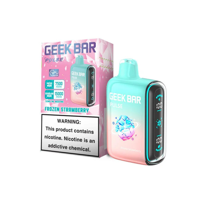 Geek Bar Pulse 15K Frozen Edition disposable, Frozen Strawberry flavor, 15000 puffs.