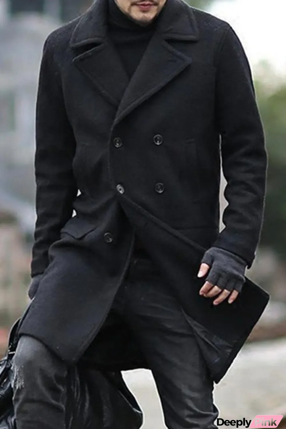 Black Fashion Casual Solid Patchwork Buckle Turndown Collar Outerwear