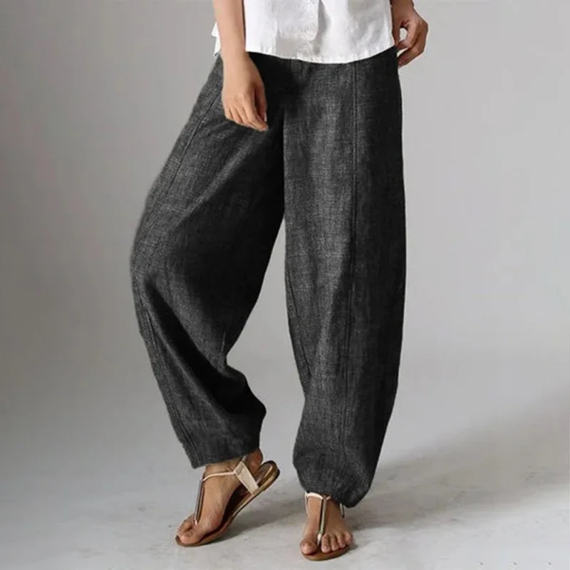 High Waist Cotton Linen Casual Wide Leg Pants