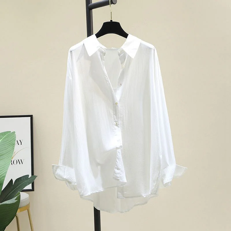 Brownm Brownm Summer Wearing Long-Sleeved White Soft Shirt Women's Korean Version Of Loose Leisure Thin Shirt