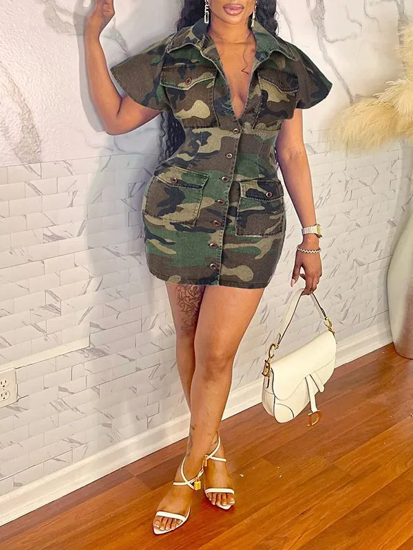 Camo Button-Front Dress