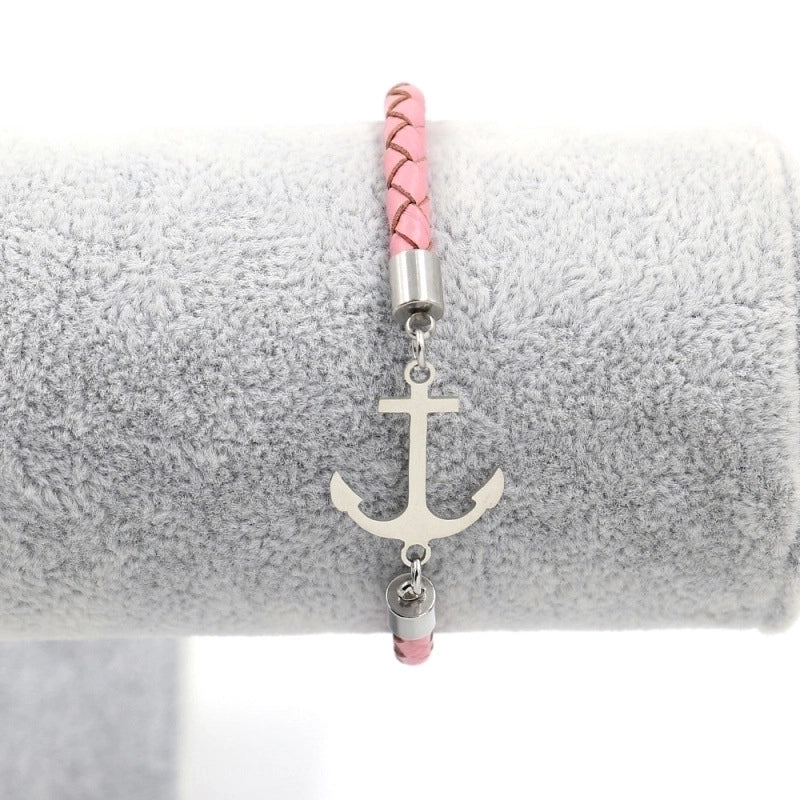 Fashion Anchor Stainless Steel Leather Gold Plated None Bracelets In Bulk