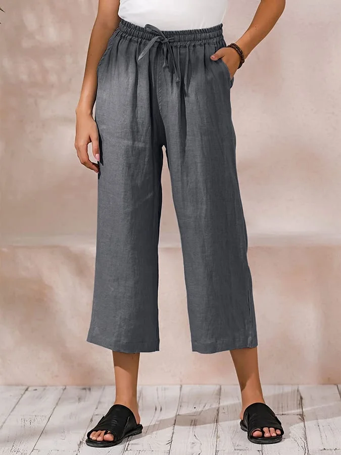 Women's Casual Loose Elastic Waist Cropped Pants