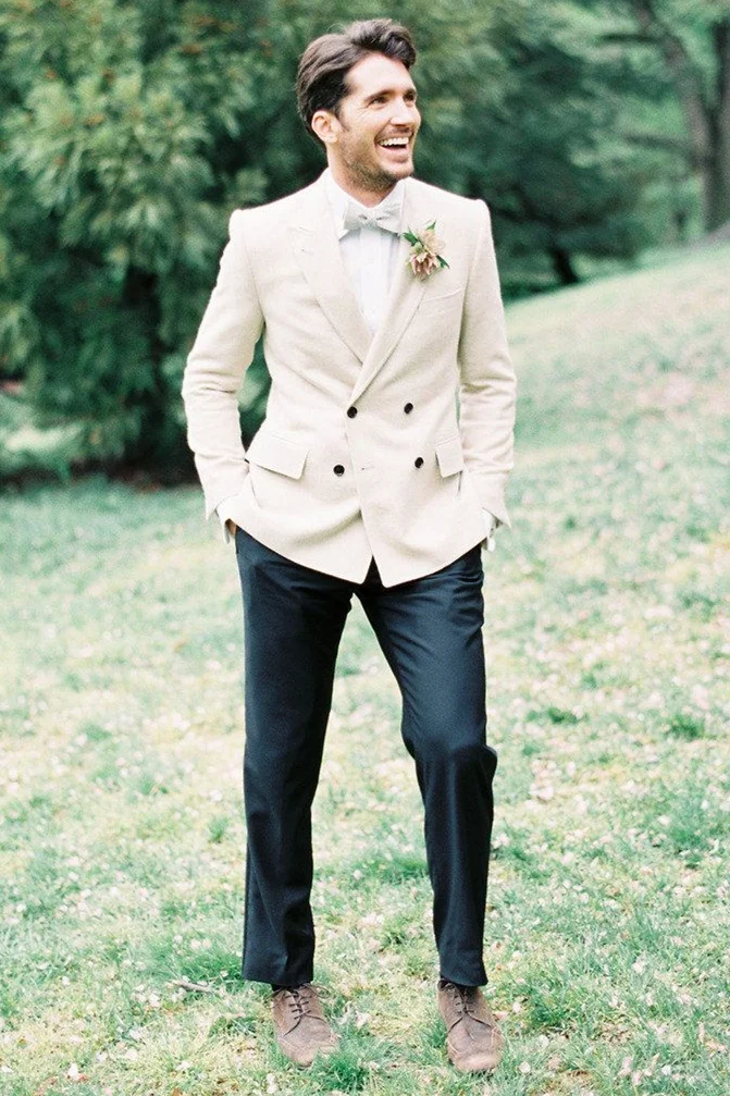 Bellasprom Ivory Wedding Tuxedos For Groom Two Pieces Set Groomsmen Best Man Suit Bridegroom Bellasprom