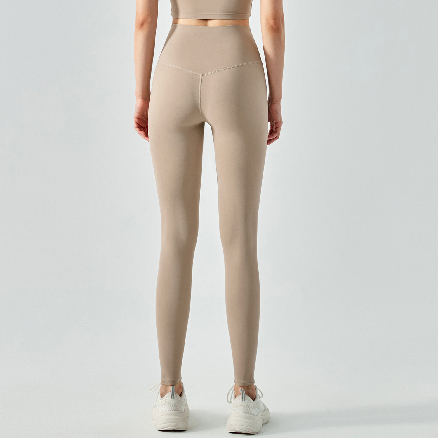 Hergymclothing Khaki high waisted butt lifting comfort stretchy yoga leggings without front seam online shopping