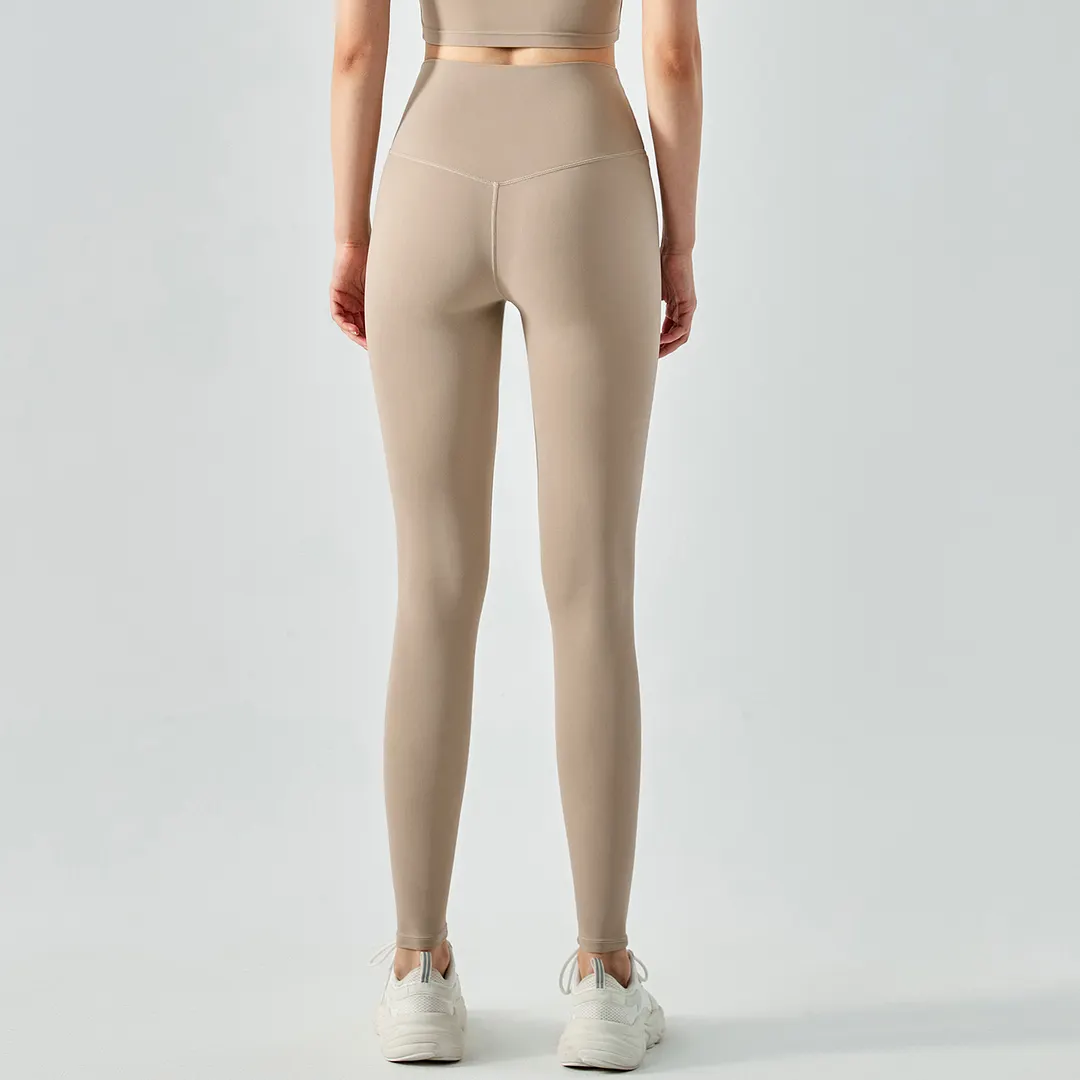Hergymclothing Khaki high waisted butt lifting comfort stretchy yoga leggings without front seam online shopping