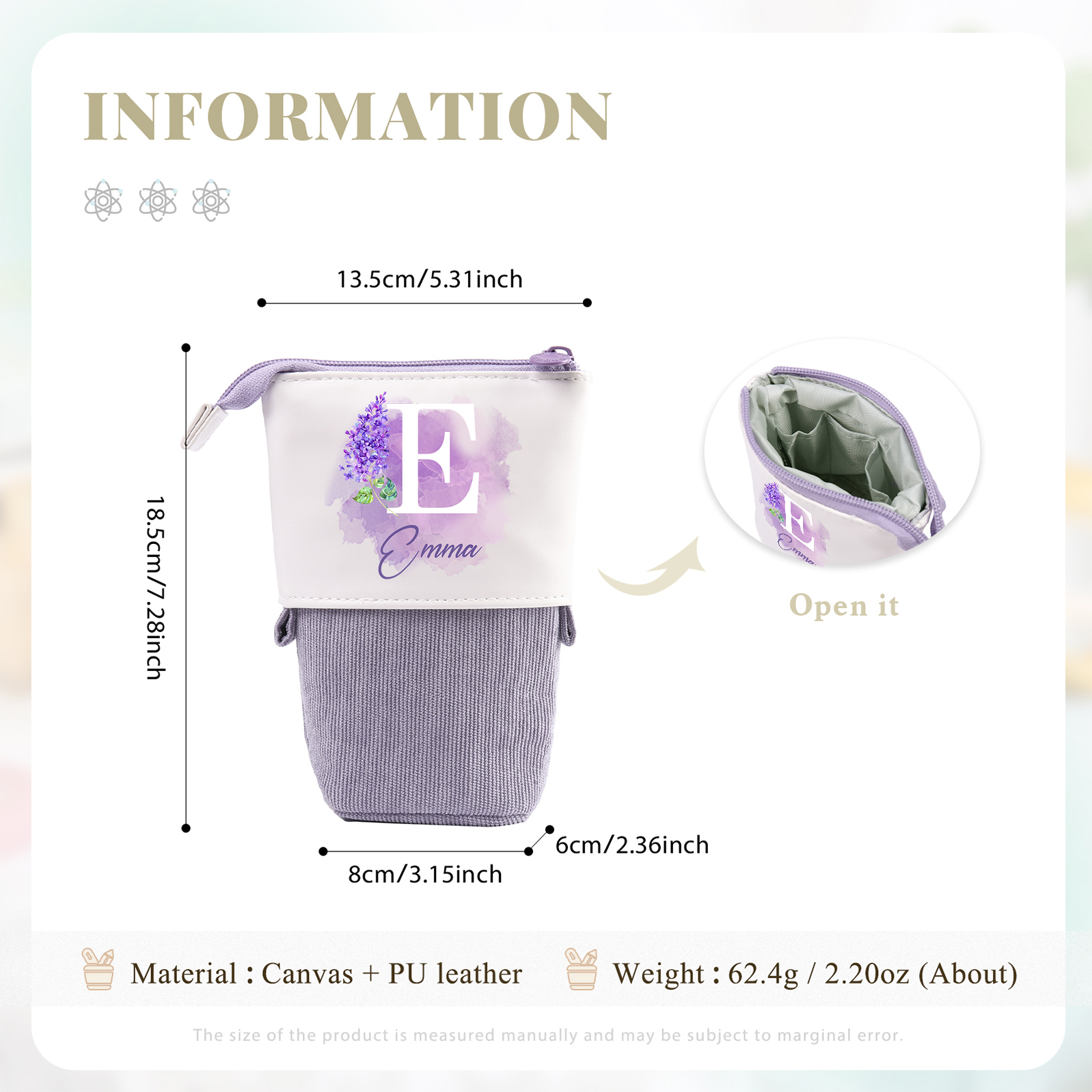 Astuccio per matite personalizzato con 1 nome e 1 lettera e 1 fiore di nascita regalo per scuola elementare bambini