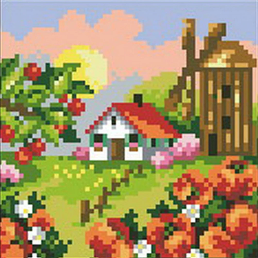 9CT Full Stamped Cross Stitch Bead Embroidery - Landscape Spring(Canvas|17*17CM)