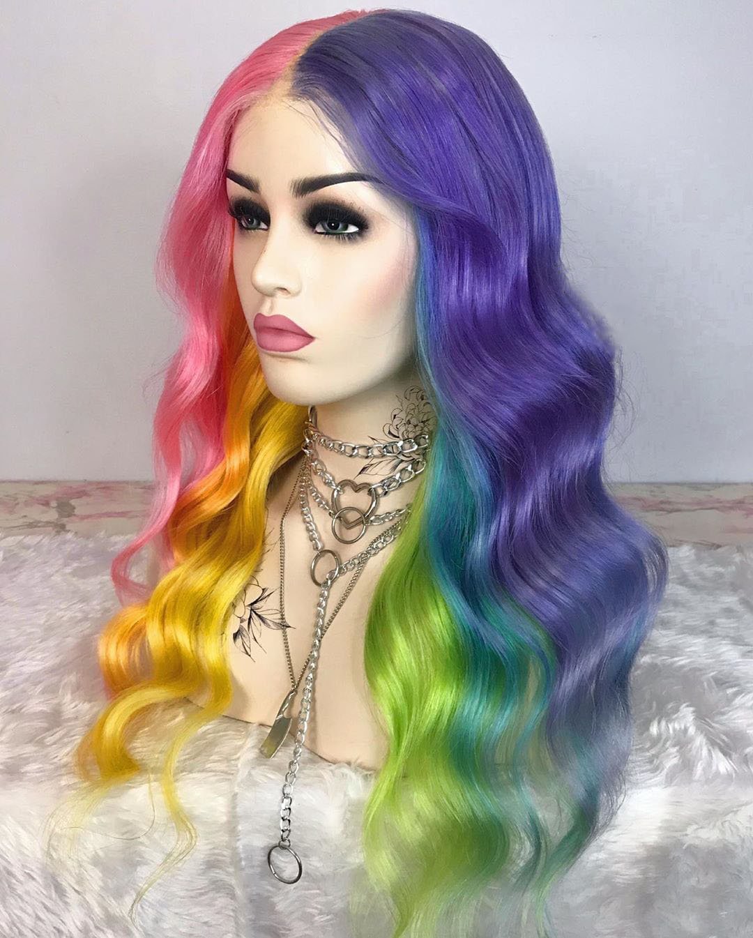 ( 🔥HOT) RAINBOW COLORS WIGB WAVE WIG 100% HUMAN HAIR