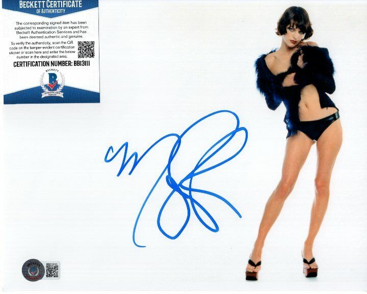 MILLA JOVOVICH signed 8x10 SEXY LEATHER BIKINI Photo Poster painting Beckett BAS