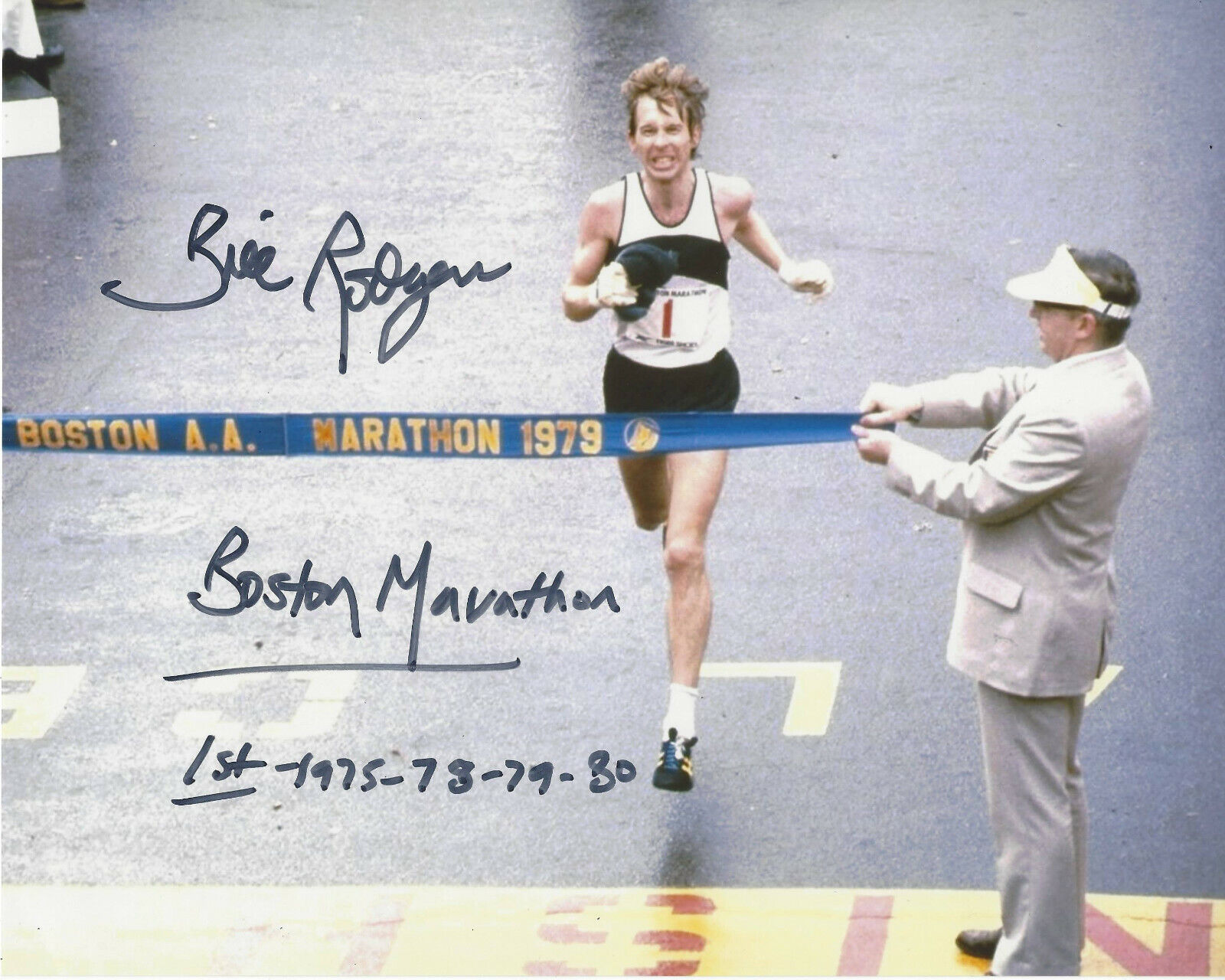 RUNNER BILL RODGERS SIGNED AUTHENTIC BOSTON MARATHON 8x10 Photo Poster painting w/COA WINNER