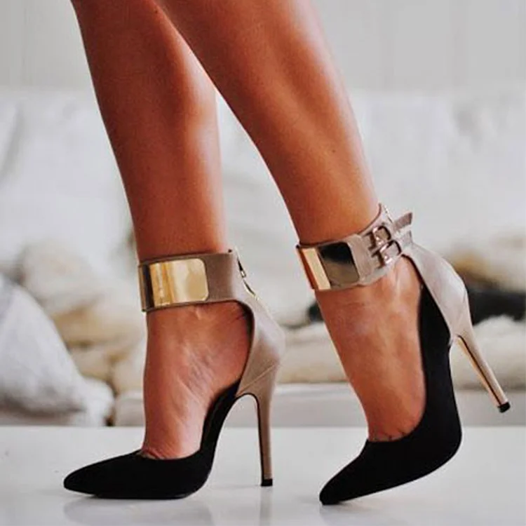 Women's Pointed Stiletto Heels Office Pumps Ankle Strap Shoes |FSJ Shoes