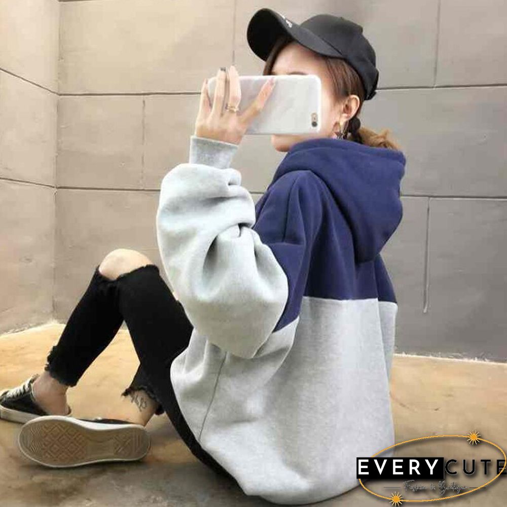 Autumn Loose Hoodies Women Print Letter Sweatshirts Vintage Patchwork Pullover Casual Long