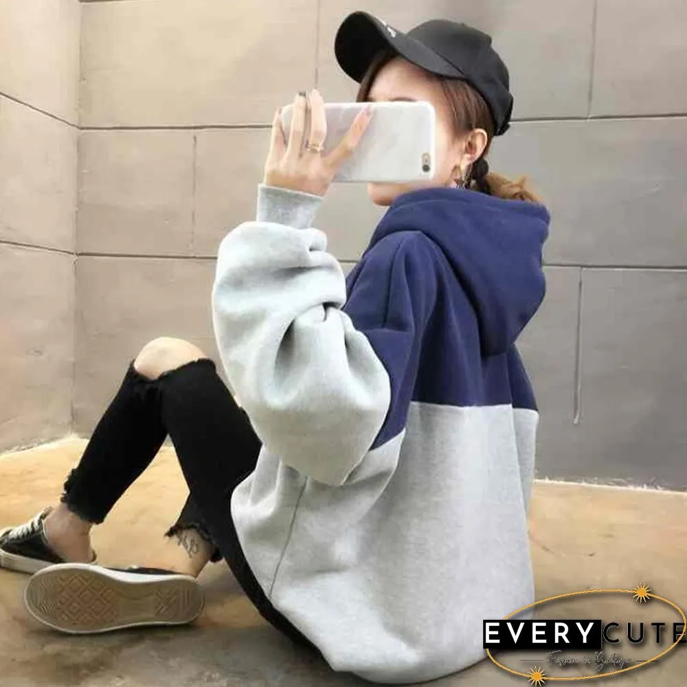Autumn Loose Hoodies Women Print Letter Sweatshirts Vintage Patchwork Pullover Casual Long