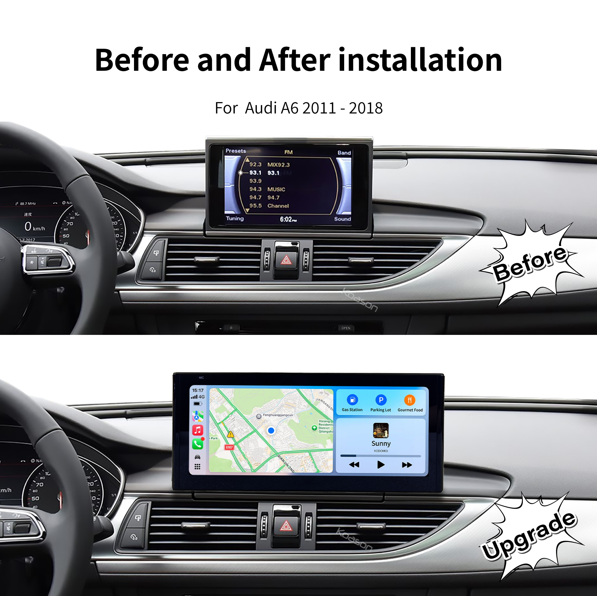 KOASON Linux Apple CarPlay Android Auto TouchScreen Original Retrofit Upgrade Monitor for Audi RMC A6 2011-2018 