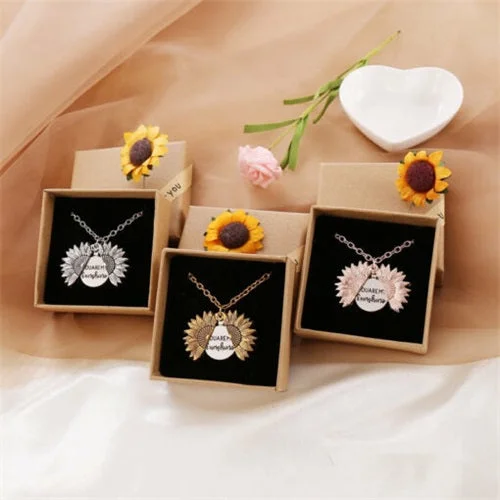 🌞"You Are My Sunshine" Sunflower Necklace🌻 (Double-sided engraving)