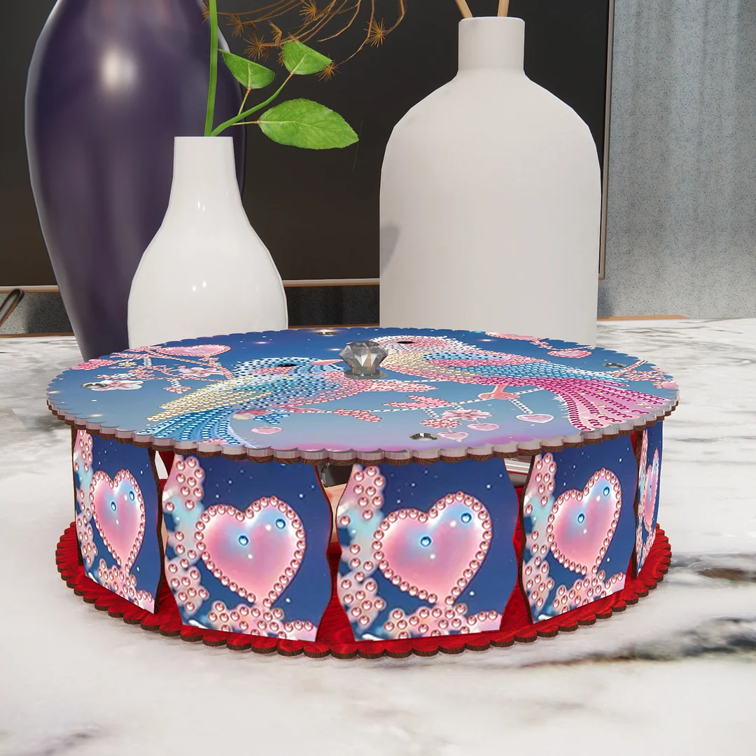 Pearl 5D DIY Diamond Art Painting Snack Box with Lid Home Wood Storage Organizer