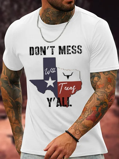 Men's Don't Mess With Texas Y'all Map Printed T-Shirt