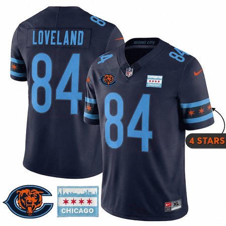Men's Chicago Bears #84 Colston Loveland Navy City Edition With Chicago Flag Vapor F.U.S.E. Untouchable Limited Jersey