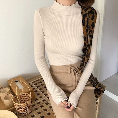Women Sweater Slim Sexy Knitted Turtleneck Ruched High Elastic Solid 2019 Fall Winter Fashion Sweater Women Pullovers - Shop Trendy Women's Fashion | TeeYours