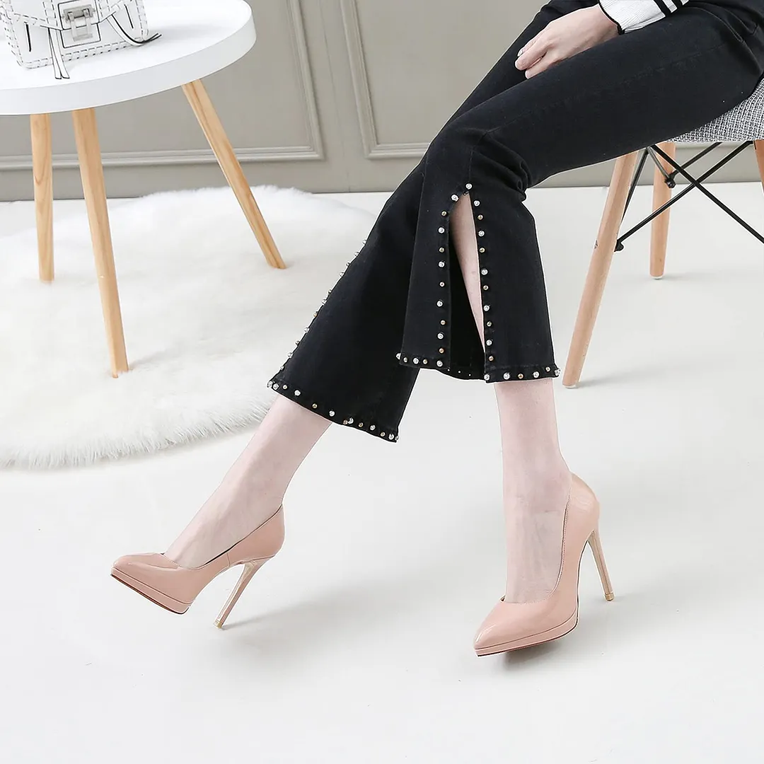 110mm Women High Heels Platform Dressy Pumps Nude Patent-vocosishoes