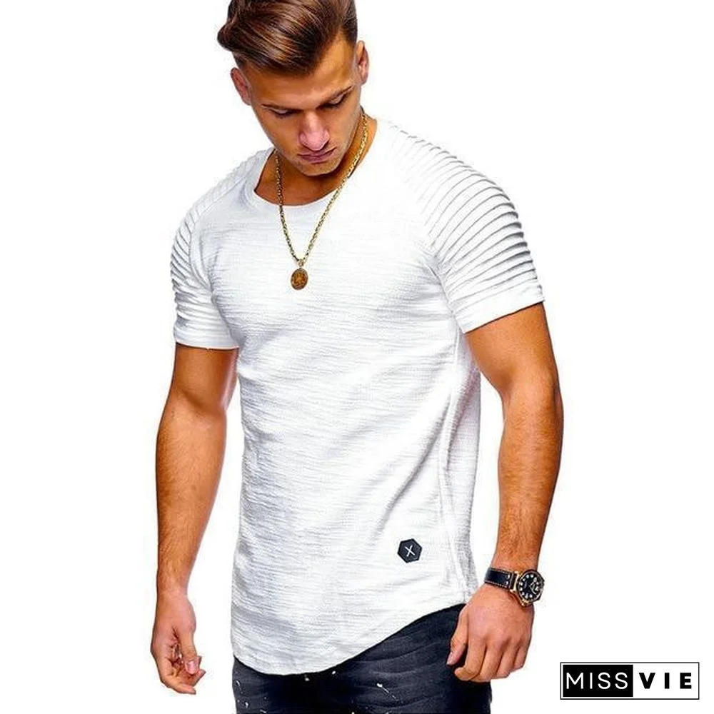 Summer Short Sleeve Men T Shirt Cotton Blended Solid Mens T-shirt