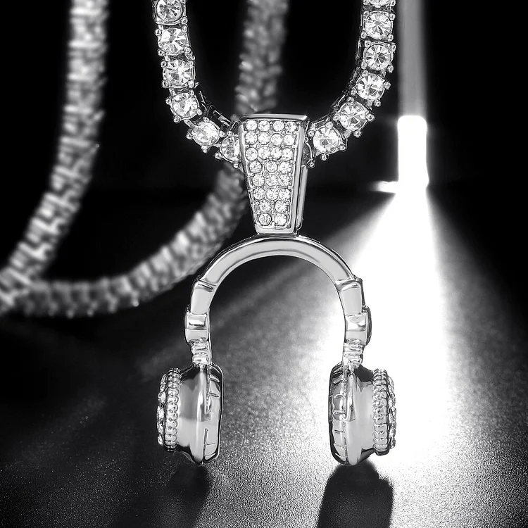 Iced Out Rhinestone Headset Pendant Necklaces for Men's Hip Hop Jewelry-VESSFUL