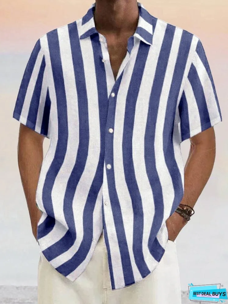 Classic Casual Cotton Linen Stripe Shirt