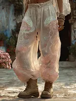 Bohemian Ocean Jellyfish Sequin Comfortable Linen Trousers