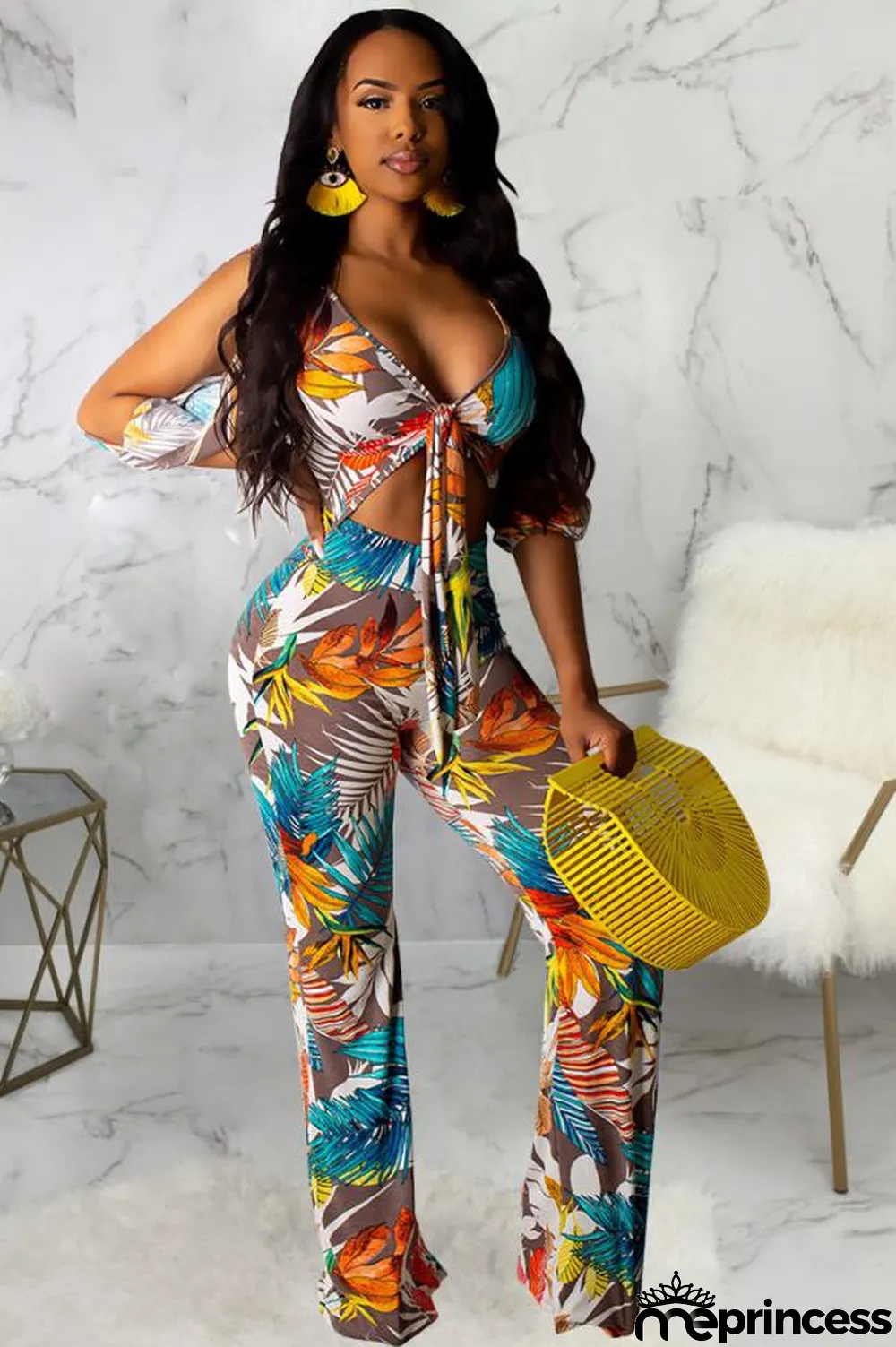 Coffee Sexy Fashion Asymmetrical Hollow bandage Polyester Sleeveless Slip Jumpsuits