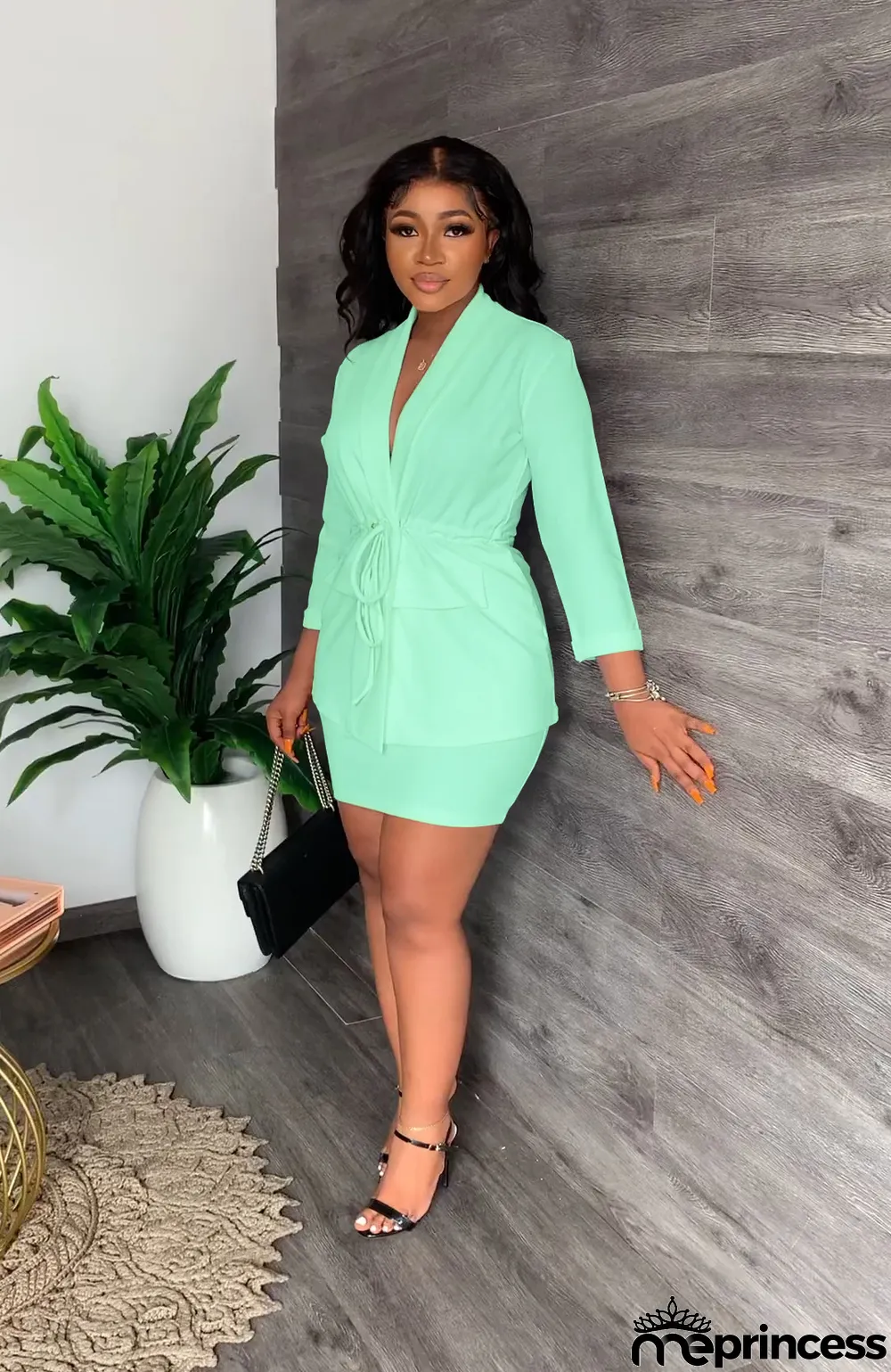 Fashion Solid Color Blazer And Skirts Two Piece Set