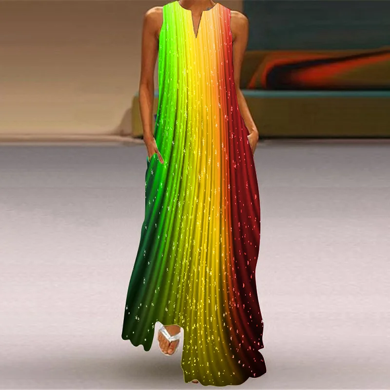Juneteenth Inspired Contrasting Stripes Pocket Maxi Dress
