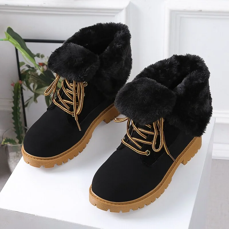 2021 New Winter Snow Boots Women High Quality Lace Up Thick Fur Warm Winter Boots Female Shoes Fashion Ankle Boots Botas Mujer