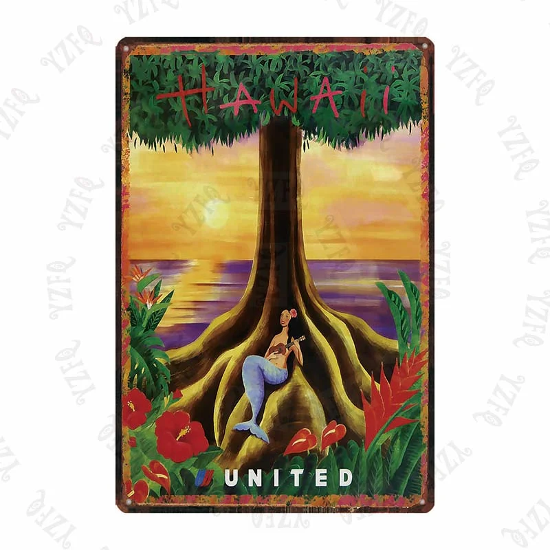 Athvotar Vintage Poster Surfing Beach Metal Sign Travel Souvenir Retro Wall Bar Art Home Cinema Decor Cuadros DU-5391A