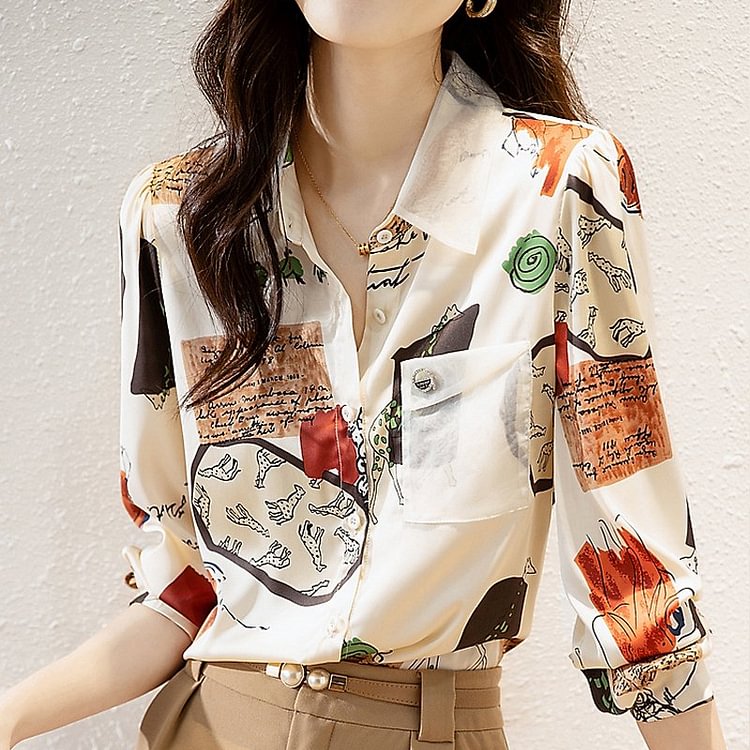 Flower Long Sleeve Shift Printed Shirts & Tops QueenFunky