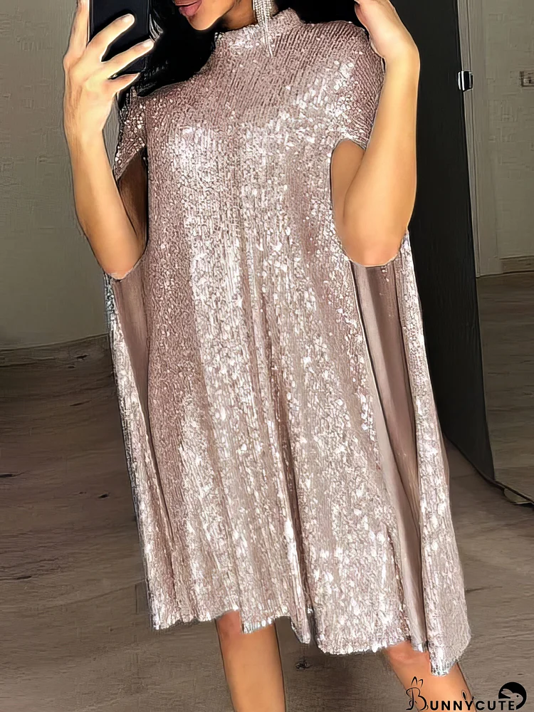 Loose Stand-up Collar Sequin Party Evening Dress