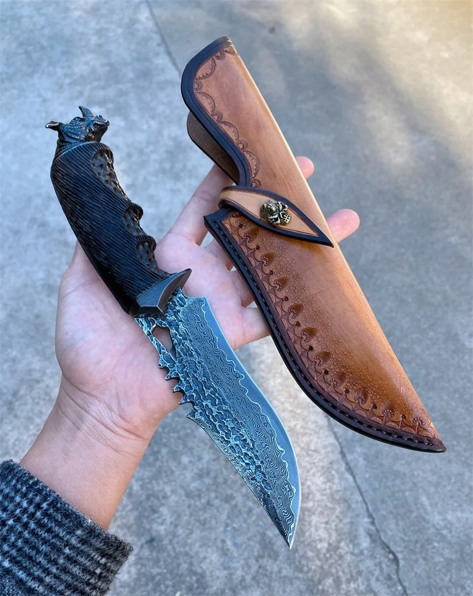 Κυνηγετικό μαχαίρι Chimera VG10 Damascus με εξωτική λαβή από ξύλο έβενο