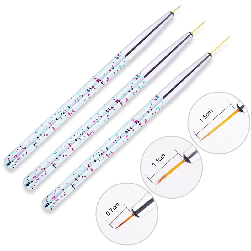 3Pcs/Set Gold Nail Art Brush Painting Drawing Pen Tips Manicuring French Stripe Liner Acrylic Gel UV Polish Brushes Nail Tool-Nail Inspo