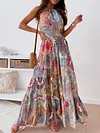 Floral-Print Halterneck Bohemia Maxi Dress