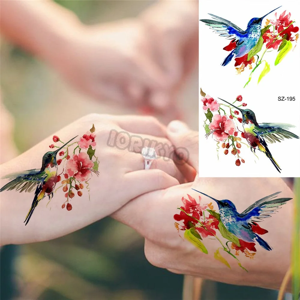 Colorful Dinosaur Temporary Tattoos For Kids Girls Rose Flower Lavender Hummingbird Fake Tattoo Sticker Forearm Neck Tatoos Show